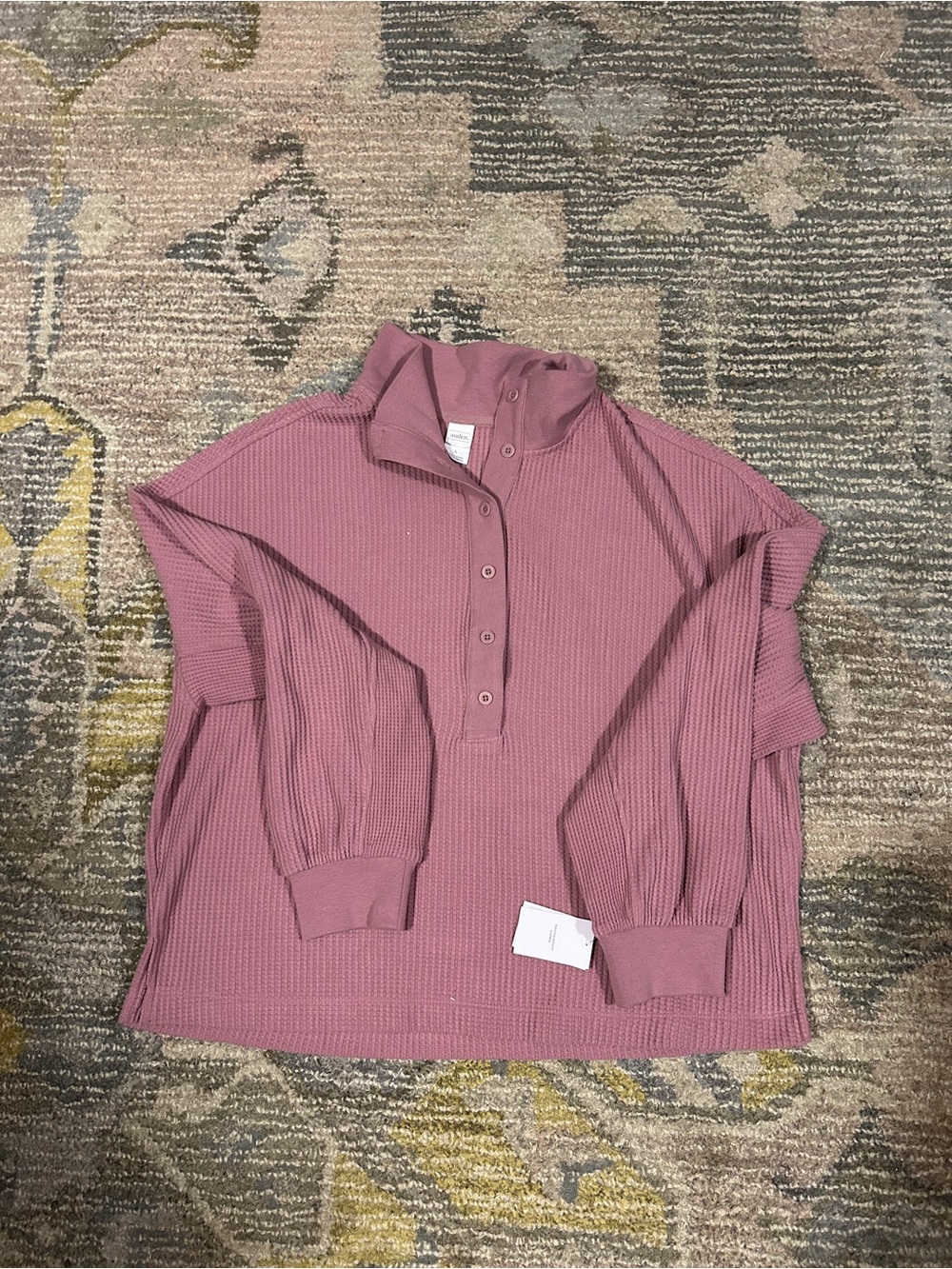Auden Large Waffle-Knit Button Pullover Top in Mauve NWT